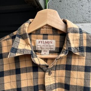 Filson Mens XS Plaid Flannel Shirt Tan Black Buffalo Check Cotton Button Down